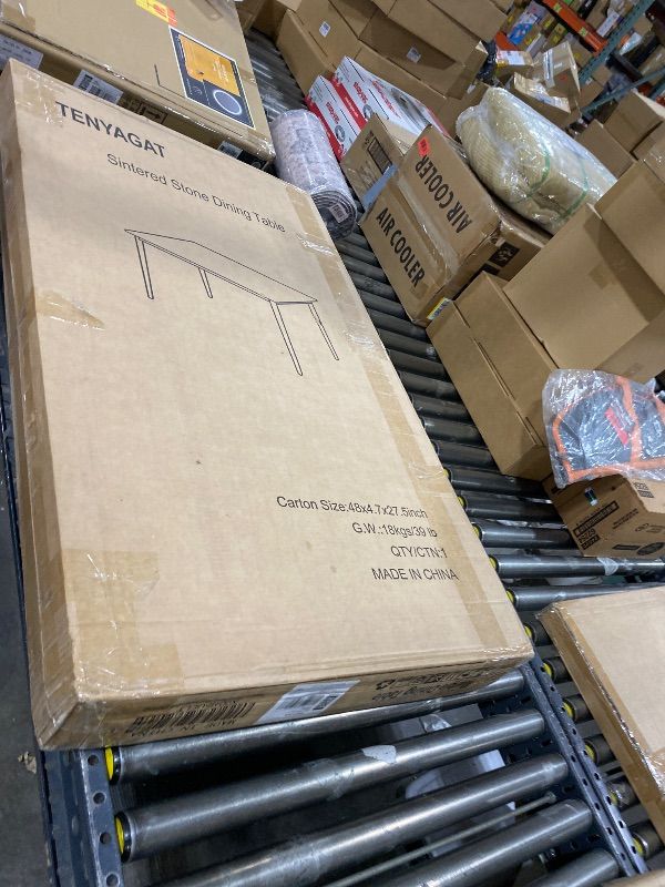 Photo 1 of 46" Sintered Stone Dining Table, Modern Horse Belly Type White Kitchen Table with Sturdy Metal Legs, Durable & Scratch-Resistant Surface for Dining Room/Kitchen/Office?Chairs not Included? (46 inch)