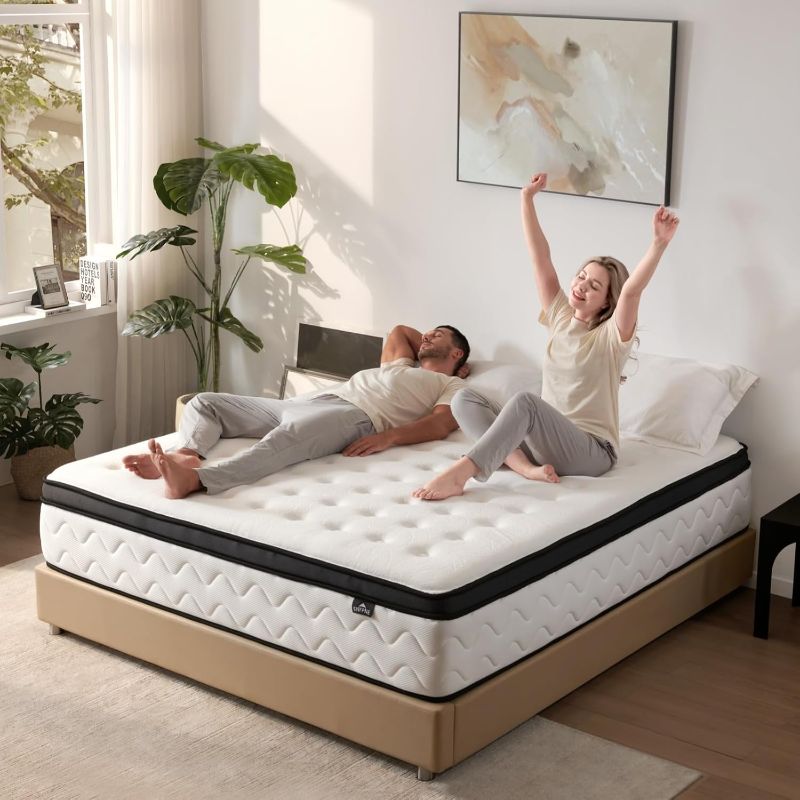 Photo 1 of King Size Mattress 14 Inch - Medium Firm Hybrid Mattress King with Memory Foam and Individual Pocket Springs for Pressure Relief & Motion lsolation, CertiPUR-US Fiberglass-Free, 80"x 76"
