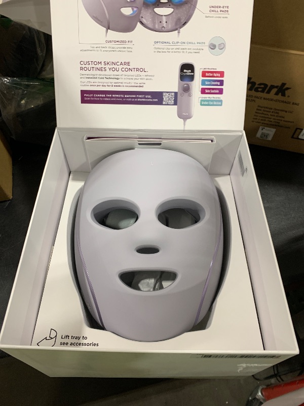 Photo 1 of Shark CryoGlow LED Face Mask with Under-Eye Cooling, Anti-Ageing & Blemish Repair, Red & Blue LED, Infrared Light Therapy, USB-C, Remote Control, Storage Bag, Lilac Chill, FW312PL