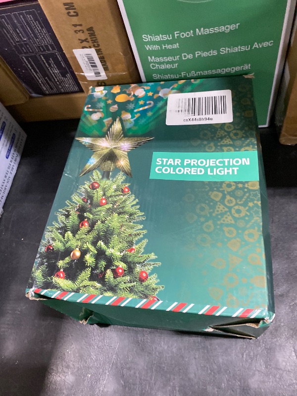 Photo 1 of [with Adjustable Base] 8.2 inch Christmas Star Tree Topper Projector with 4 Patterns and LED Lights Rotatable Projector Christmas Tree Star Topper Plug in for Indoor Office Xmas(4 Patterns, 3m Cable)