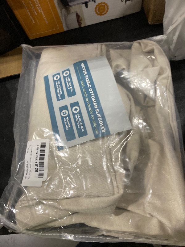 Photo 1 of H.VERSAILTEX Thick Ottoman Cover Durable Linen Look Storage Ottoman Slipcover Footrest Stool Covers with Storage Side Pocket for Square Ottoman Fit Length 18"-19" Footrest - Heather Ivory