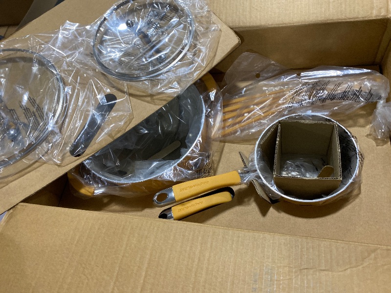 Photo 1 of Rachael Ray Cucina Ceramic Cookware Set - 13 Pieces - Ceramic Pots and Pans Set w/Nonstick Frying Pans, Saute Pan, Saucepans, Stockpot, Lids, Pan Protectors & Cooking Utensils - Turmeric