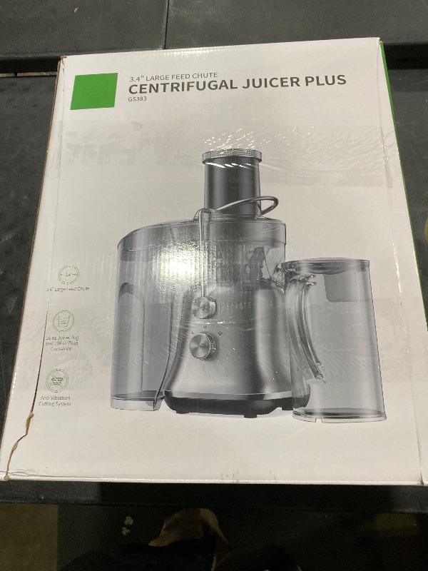 Photo 1 of GDOR 1300W Powerful Juicer with Larger 3.4" Feed Chute, Titanium Enhanced Cutting System, Centrifugal Juice Extractor Maker with Heavy Duty Full Copper Motor, Dual Speeds, BPA-Free, Silver