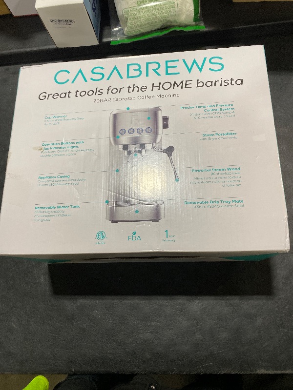 Photo 1 of CASABREWS 3700 Essential Espresso Machine 20 Bar, Stainless Steel Cappuccino & Latte Machine with Steam Frother for Home, 43.9oz Water Tank, Coffee Gift for Women & Men, Silver