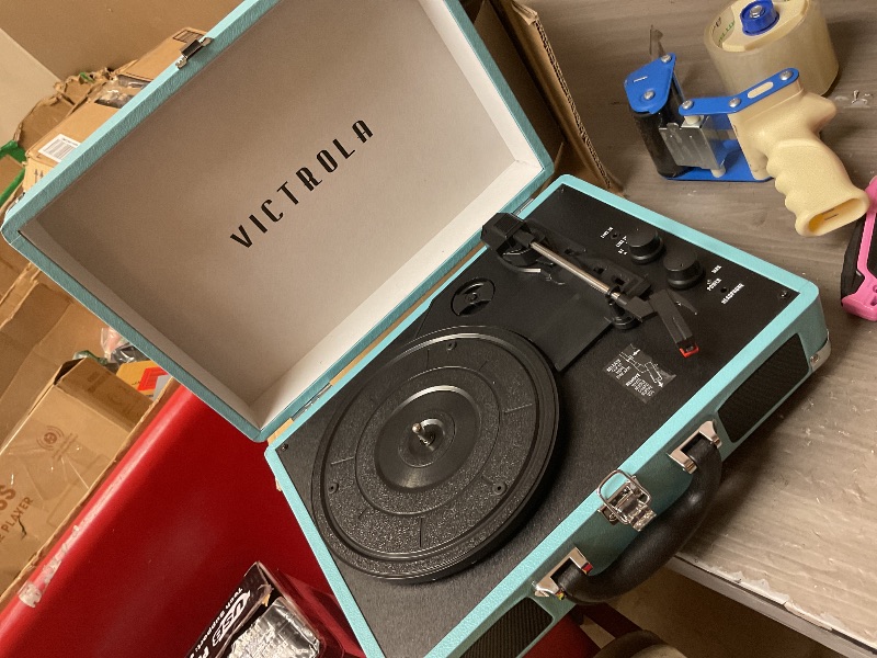 Photo 1 of Victrola Journey Bluetooth Portable Suitcase Record Player – with Built-in Speakers, 3 Speed Vinyl Record Player, RCA Out, Headphone Jack (Turquoise)
