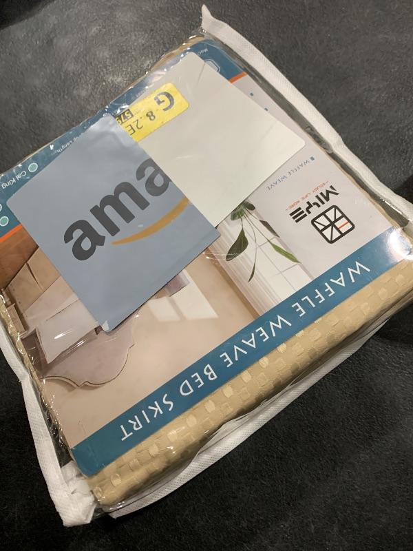 Photo 1 of MIYE Pleated Waffle Weave Bed Skirt, Tailored Dust Ruffle 12 Inch Drop Easy Fit, Machine Washable,No Split Corners (Beige, Full - 12" Drop)