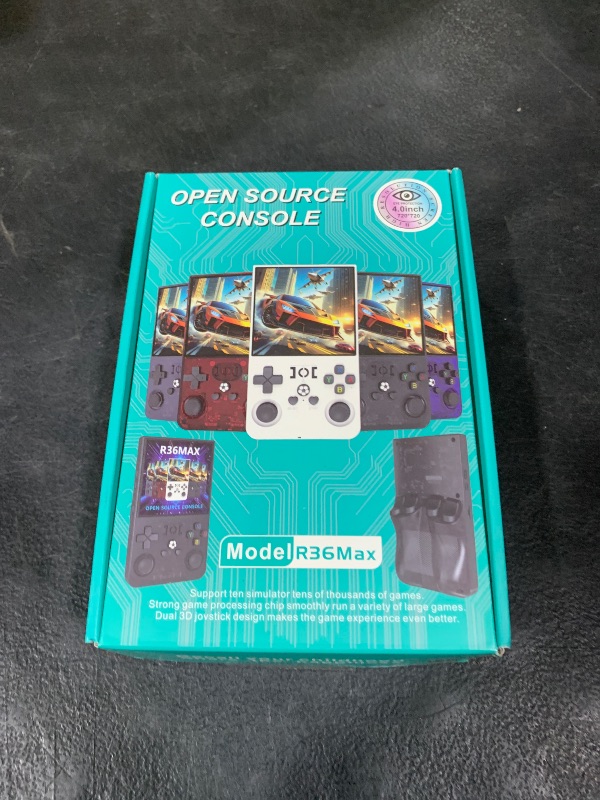 Photo 1 of ?R36MAX 4000mAh Portable Rechargeable Handheld Retro Game Console,Comfort Non-Slip Handheld Standing Retro Game Console with 64G TF Car,4.0-inch Screen,for Office,Black