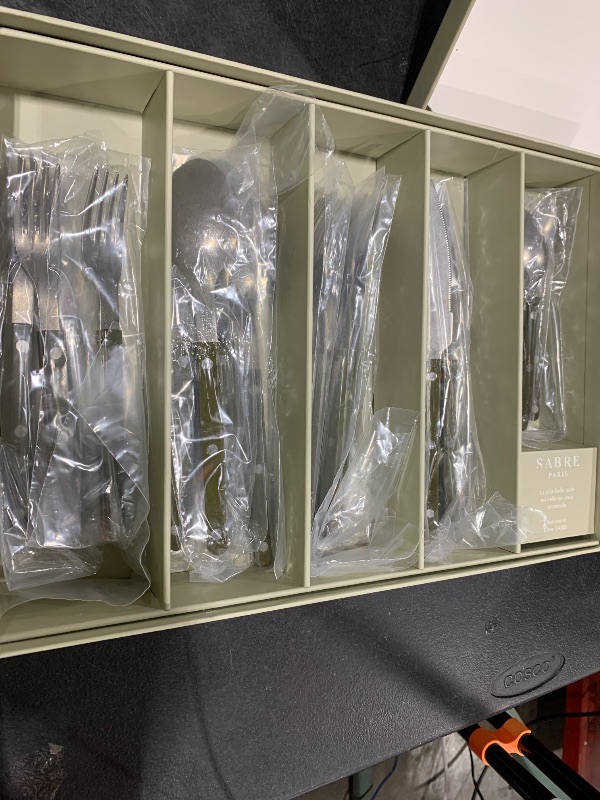 Photo 1 of SABRE PARIS - 20-Piece Flatware Set For 4 - Bistrot Vintage Collection - Knives, Forks, Soup Spoons, Teaspoons & Dessert Forks - Stainless Steel & Nylon - Dishwasher Safe - Fern Green - Mat Finish