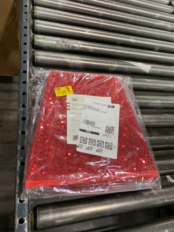 Photo 1 of Mr. Pen- Red Sequin Christmas Tree Skirt and Tree Collar, 24 Inch Sparkly Base Cover, 24.8 Inch Foldable Sparkling Sequin Trees Skirt Collar, Red Sequin Tree Skirt, Christmas Skirts for Xmas Trees