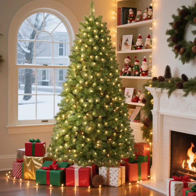 Photo 1 of Alupssuc 6.5ft Pre-Lit Premium Artificial Hinged Christmas Tree w/ Warm White Lights, Perfect Choice for Xmas Decoration