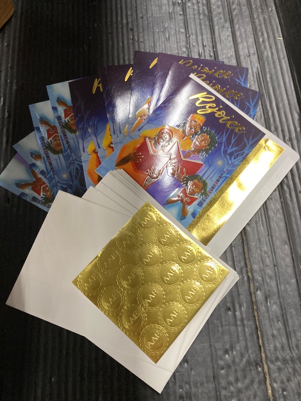 Photo 1 of ***COUNT IS VERIFIED*15 CARDS*15 ENVELOPES*16 GOLD SEALS***African American Expressions - Embossed Christmas Cards Boxed Set - Christian Seasonal Designs - Set of 15 (5x7) Cards with Foil-Lined Envelopes & Gold Sticker Seals - Carolers Rejoice***COUNT IS 