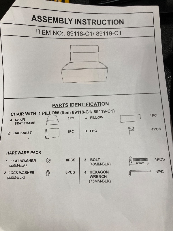 Photo 1 of ***PLEASE READ***VERY IMPORTANT***THIS IS ONE OF 2 CHAIRS. ITS EITHER THE CHAIR WITH THE ARMS AND IS MISSING A BOX OR IT IS THE ARMLESS CHAIR AND ALL PIECES ARE THERE. BETWEEN THE BOX, INSTRUCTION MANUAL AND BARCODE PICTURE, THERE ARE INCONSISTENCIES. BEC