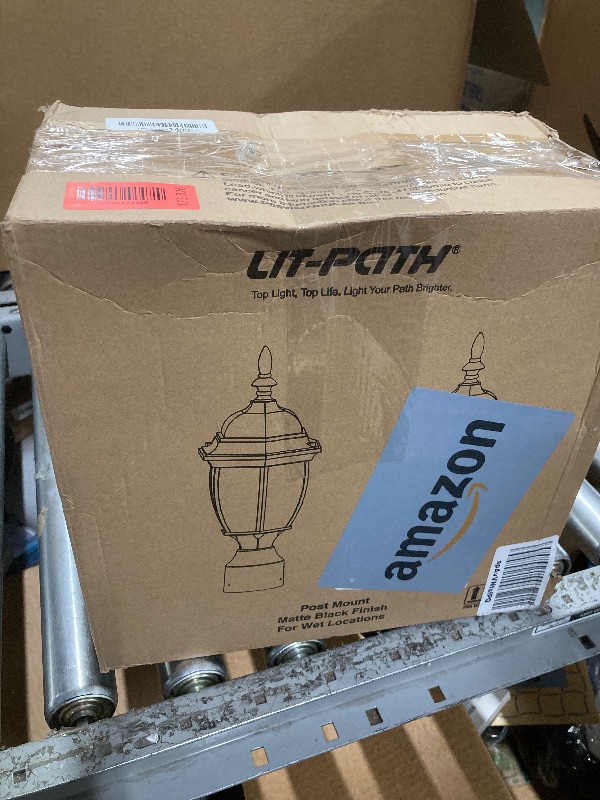 Photo 1 of -Path Outdoor Post Lighting Fixture Pole Lantern, E26 Medium Base Max 60W, Aluminum Housing Plus Glass, Matte Black Finish, 2-Pack