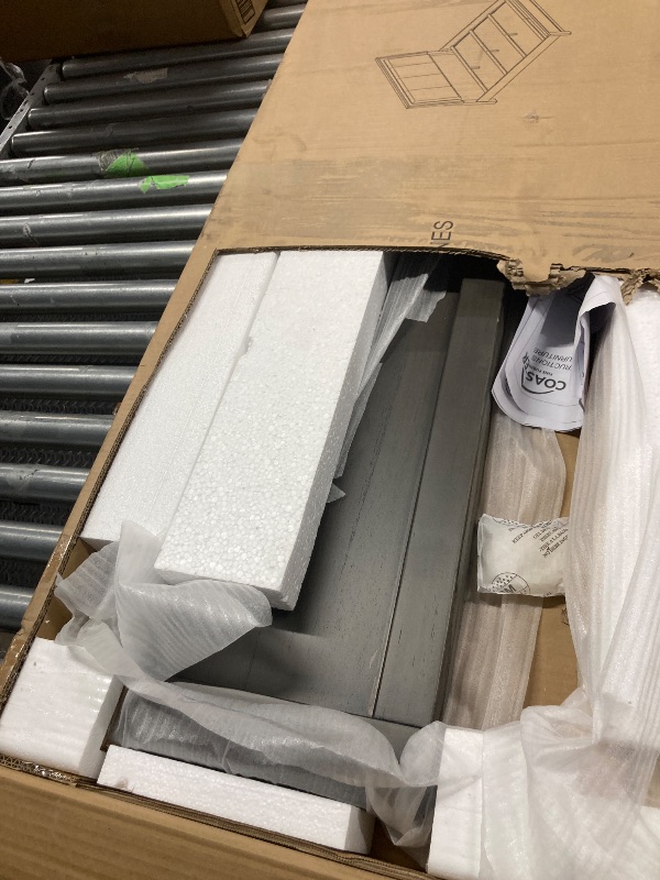 Photo 1 of ***BOX 2 OF 3***
 Ren Queen Size Bed, Channel Tufted, LED Panel Headboard, Upholstery, Gray and Brass