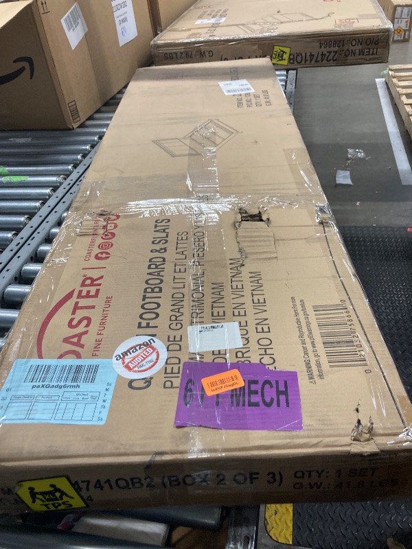 Photo 1 of ***BOX 2 OF 3***
 Ren Queen Size Bed, Channel Tufted, LED Panel Headboard, Upholstery, Gray and Brass