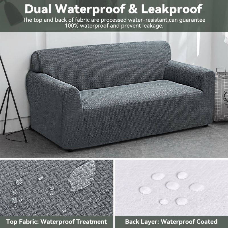 Photo 1 of 100% Waterproof Sofa Cover, Washable Sectional Couch Cover, Stretch Jacquard Sofa Slipcover, Furniture Protector for Kids, Pets, Dog and Cat (Light Gray, Loveseat, 2 Cushion)