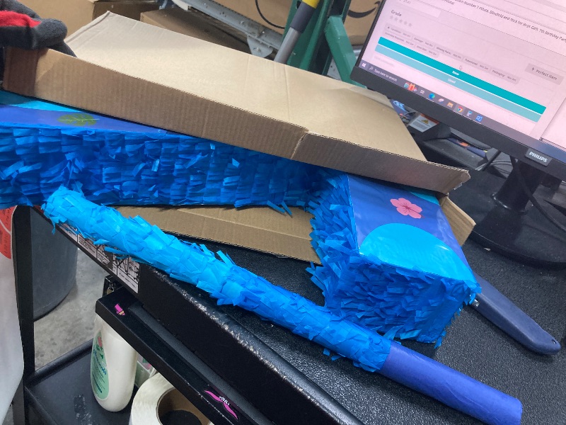 Photo 1 of ***NO Blindfold***

16 Inch Blue Pinata Set with Hawaii Pattern Number 7 Piñata, Blindfold and Stick for Boys Girls 7th Birthday Party Decorations (7-Hawaii Pattern Piñata)