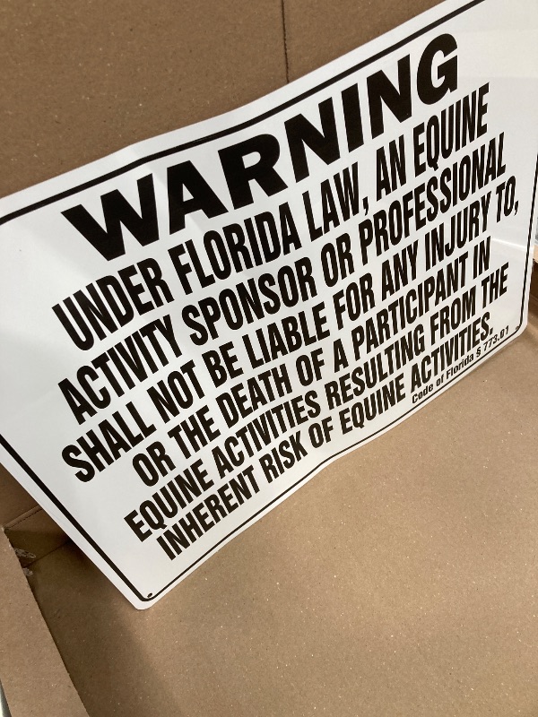 Photo 1 of *** SIGN IS BENT UP A BIT***Florida Equine Sign Activity Liability Warning Statute Horse Farm barn Stable
*** SIGN IS BENT UP A BIT***