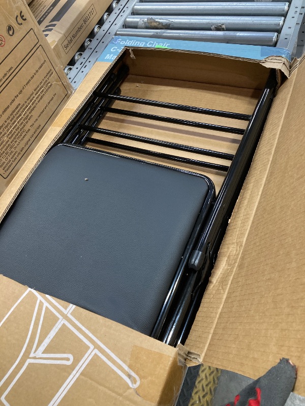 Photo 1 of **ONE CHAIR IS DAMAGE FROM BOX CUTTER-SEE PIC**CONCETTA 2 Pack Sturdy Metal Folding Chair with 350-Pound Capacity, Metal Frame, Water-Resistant, Ideal for Indoor and Outdoor Events, Black