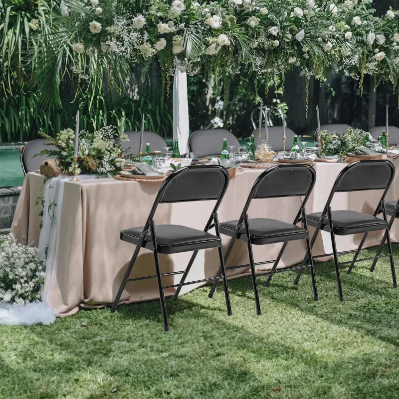 Photo 1 of **ONE CHAIR IS DAMAGE FROM BOX CUTTER-SEE PIC**CONCETTA 2 Pack Sturdy Metal Folding Chair with 350-Pound Capacity, Metal Frame, Water-Resistant, Ideal for Indoor and Outdoor Events, Black