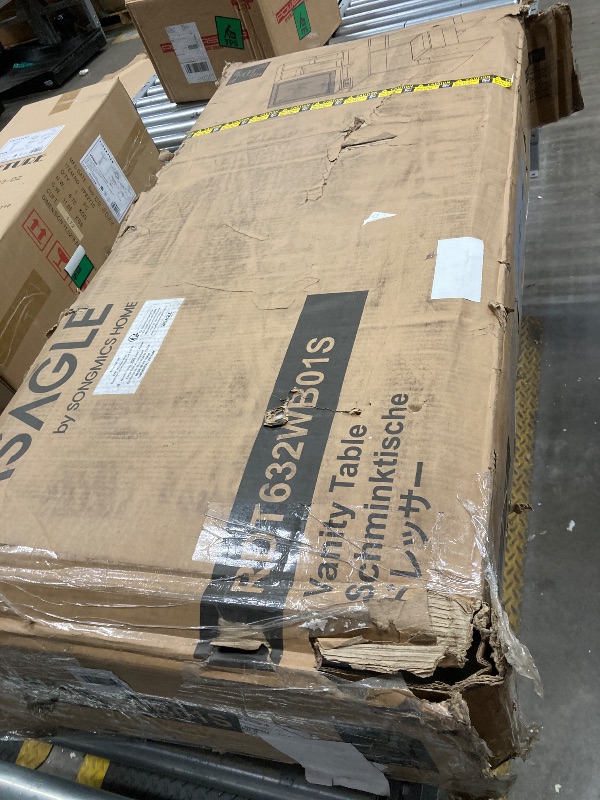 Photo 1 of VASAGLE KAILYN Collection - 43.3-Inch Wide Vanity Desk with Mirror and Lights, Power Outlets, Vanity Table Set with Stool, Jewelry Storage, Adjustable Shelves, for Bedroom, Cloud White URDT632W02