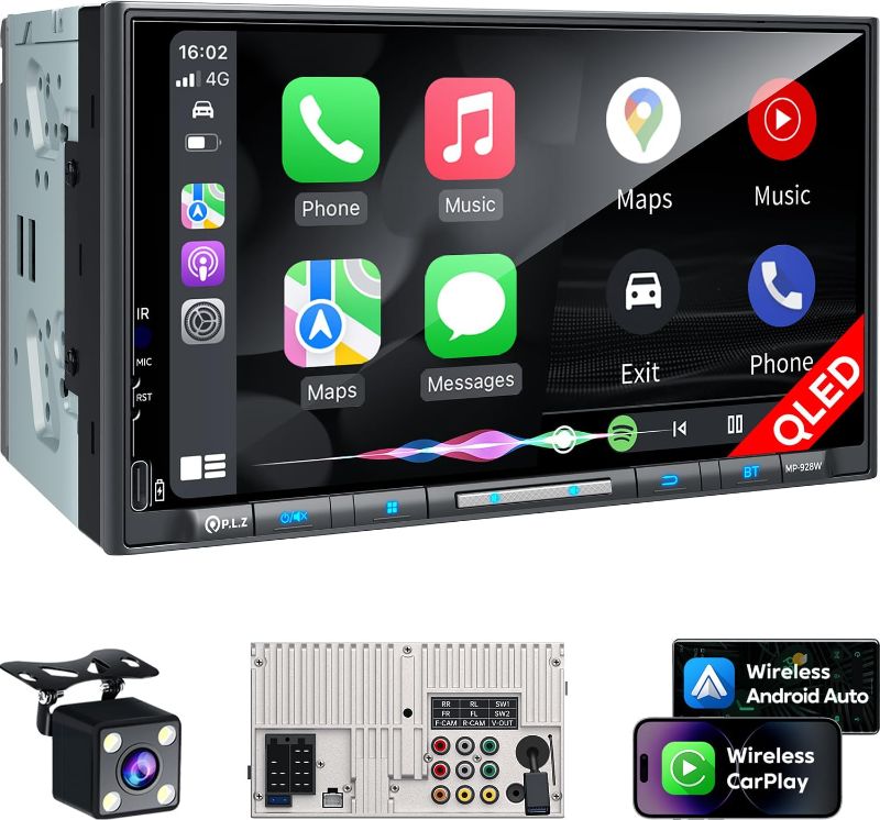Photo 1 of ***MISSING PARTS-SEE PICS***PLZ 7" Wireless Double Din Car Stereo Apple Carplay Radio QLED Screen for Car, Android Auto, Bluetooth 5.3, Fast Charger, 1080P Backup Camera, 4.2 Channel Outputs 240W, 2 Subwoofer