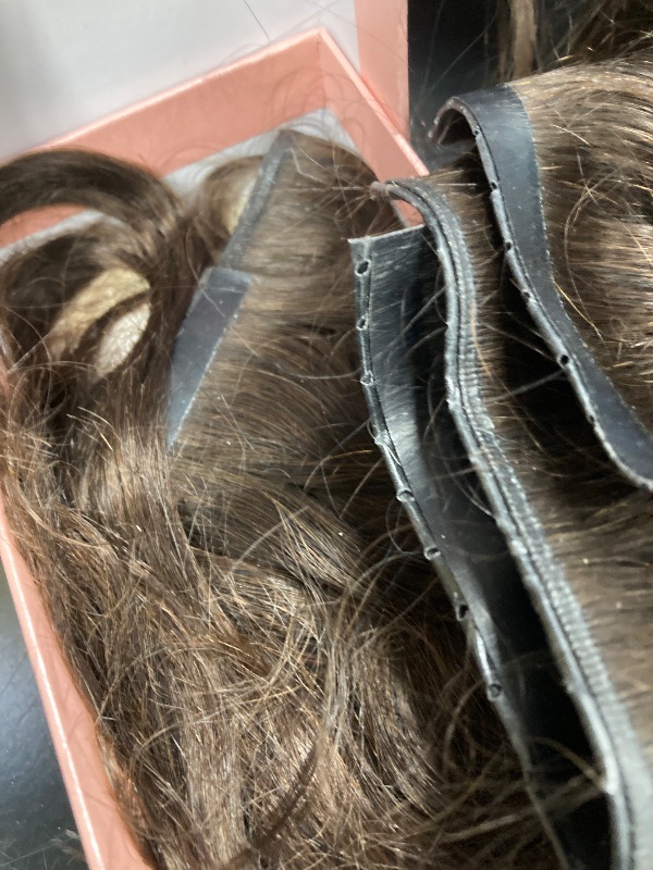 Photo 3 of WIGNEE Double Invisible PU OVO Human Hair Extensions 100% Remy Hair Weft Brown Hair Extensions Human Hair 2 PCS 14 Inch No Glue Genius Weft Micro Bead Real Human Hair Extensions (2)