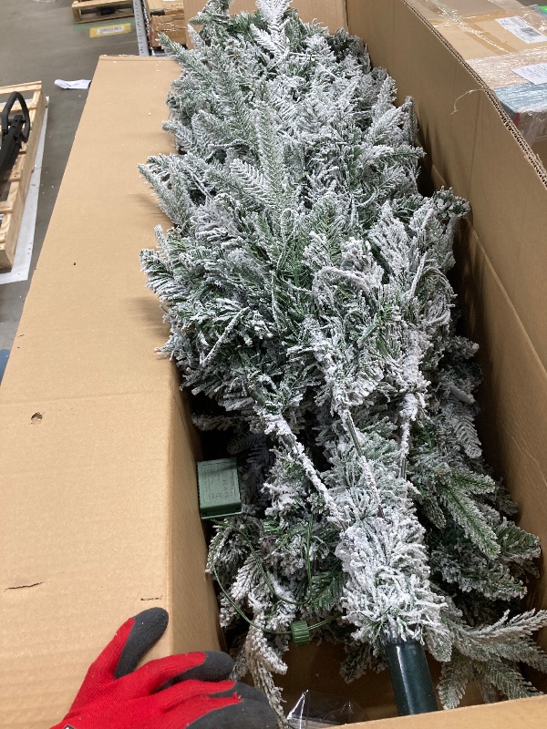 Photo 1 of 9FT Realistic Snow-Flocked Pine Unlit Artificial Holiday Christmas Tree with Sturdy Metal Stand