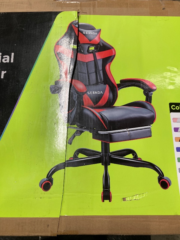 Photo 1 of  Gaming Chair with Footrest Racing Style Lumbar Support Massager Video Game Chair with Metal Legs, High Back Gamer Chair with Headrest, 360° Swivel Office Computer Desk Chair, Bright Red