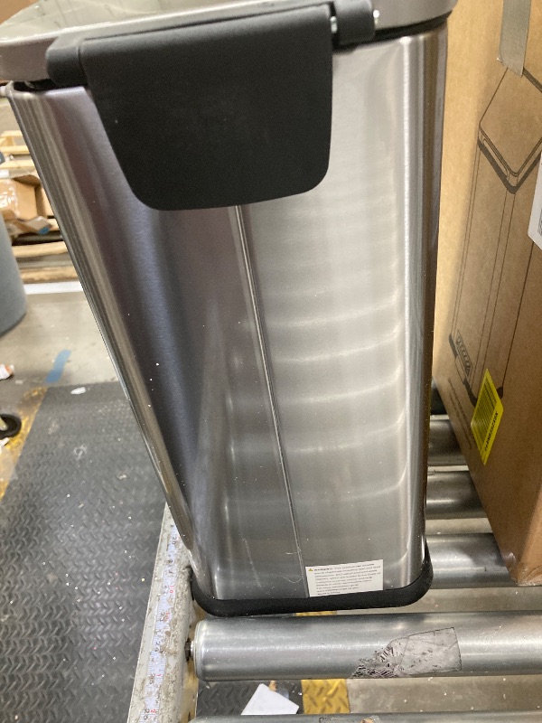 Photo 1 of ***LID CLOSES CROOKED AS SEEN IN PICS***Home Zone Living 4 Gallon Slim Kitchen Trash Can with Soft Close Lid and Step Pedal, Stainless Steel Wastebasket with Removable Liner, Silver, ***(USED SOME SCUFFS/SCRATCHES)******LID CLOSES CROOKED AS SEEN IN PICS*