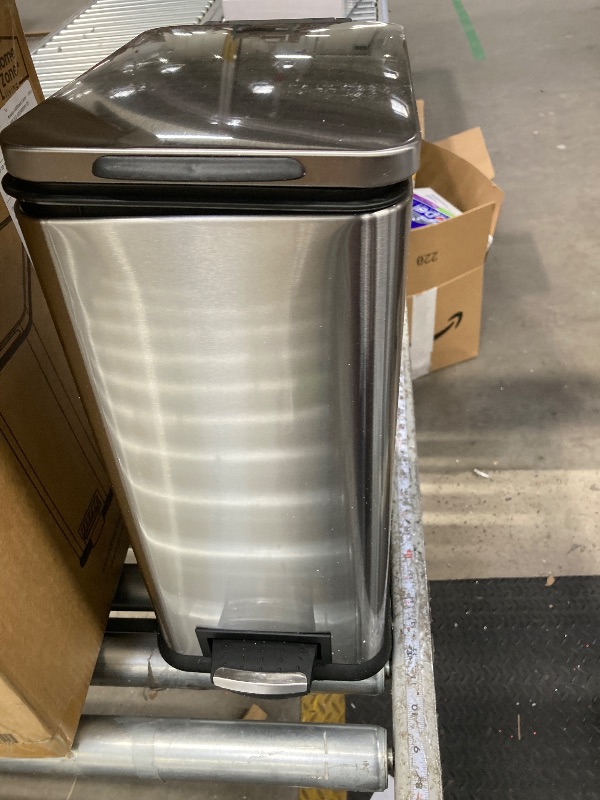 Photo 1 of ***LID CLOSES CROOKED AS SEEN IN PICS***Home Zone Living 4 Gallon Slim Kitchen Trash Can with Soft Close Lid and Step Pedal, Stainless Steel Wastebasket with Removable Liner, Silver, ***(USED SOME SCUFFS/SCRATCHES)******LID CLOSES CROOKED AS SEEN IN PICS*