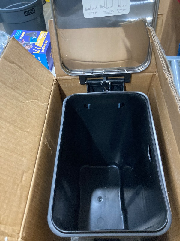 Photo 1 of ***LID CLOSES CROOKED AS SEEN IN PICS***Home Zone Living 4 Gallon Slim Kitchen Trash Can with Soft Close Lid and Step Pedal, Stainless Steel Wastebasket with Removable Liner, Silver, ***(USED SOME SCUFFS/SCRATCHES)******LID CLOSES CROOKED AS SEEN IN PICS*