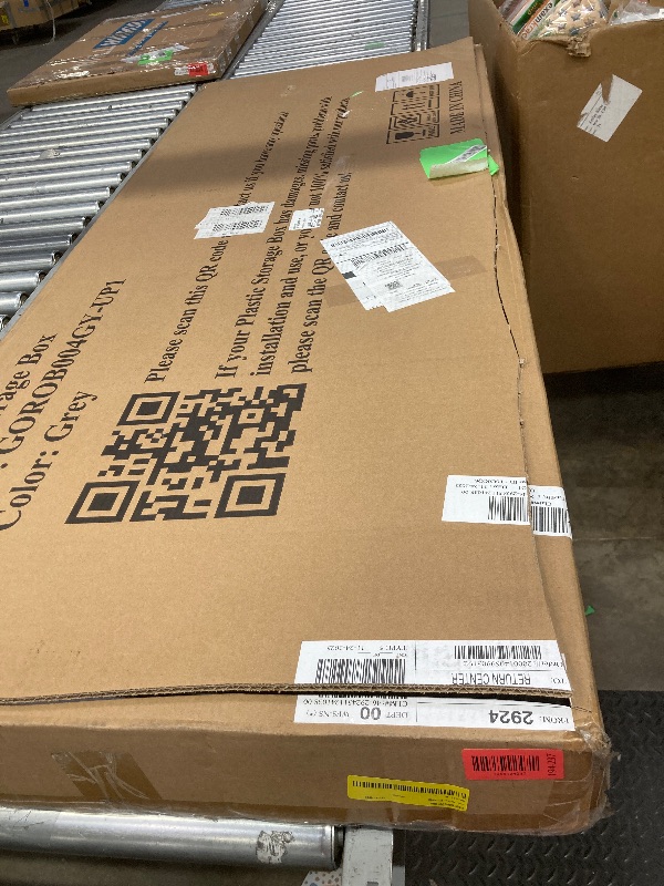 Photo 1 of 130 Gallon Resin Deck Box, Outdoor Lockable Storage Container for Patio Cushions, Garden Tools, Pool Supplies, Toys, Waterproof and UV Resistant, Reinforced Rib Design, Gray