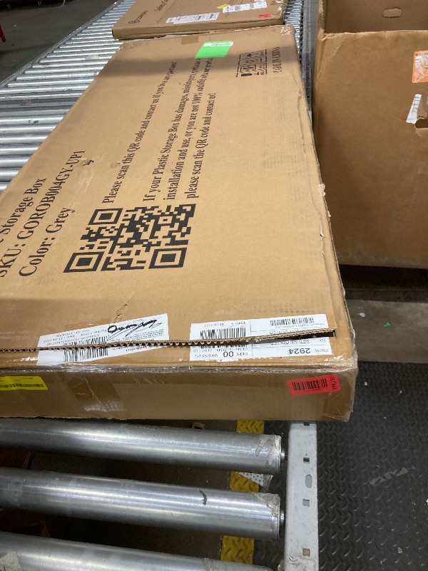 Photo 1 of 130 Gallon Resin Deck Box, Outdoor Lockable Storage Container for Patio Cushions, Garden Tools, Pool Supplies, Toys, Waterproof and UV Resistant, Reinforced Rib Design, Gray