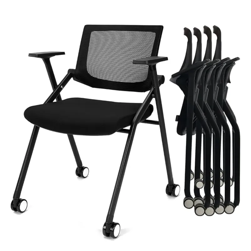 Photo 1 of 2 Pack Folding Office Chair Stackable Conference Room Chairs with Wheels and Padded Mesh Back Ergonomic for Reception Meeting
