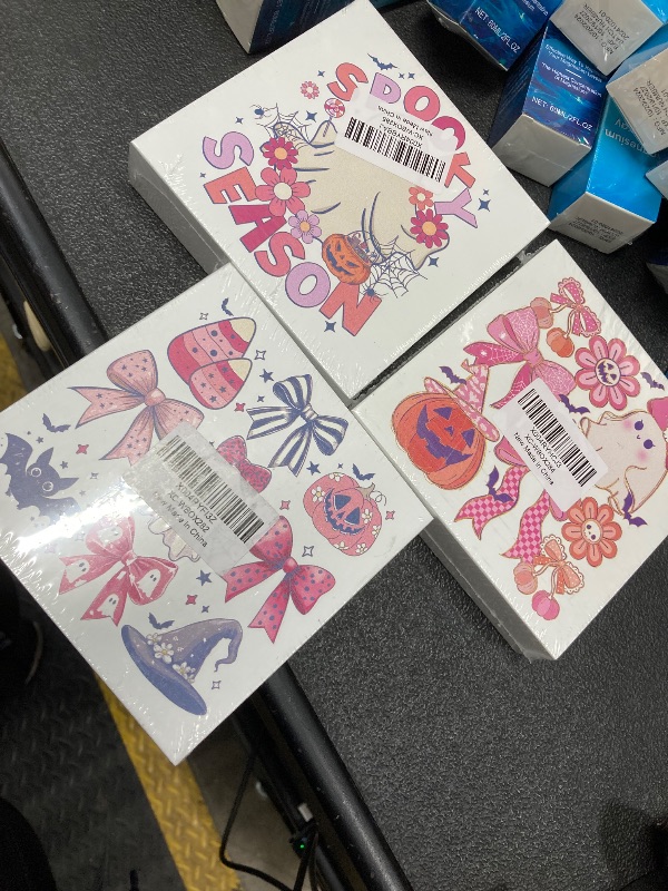 Photo 1 of *3 Pack* Pink Halloween Room Cute Ghost Table Decorations Indoor Spooky Home Decor Gifts Halloween Party Decorations Vintage Coquette Bow Rustic Pumpkin Wooden Box Sign for Girly Dorm Bedroom Bathroom Office