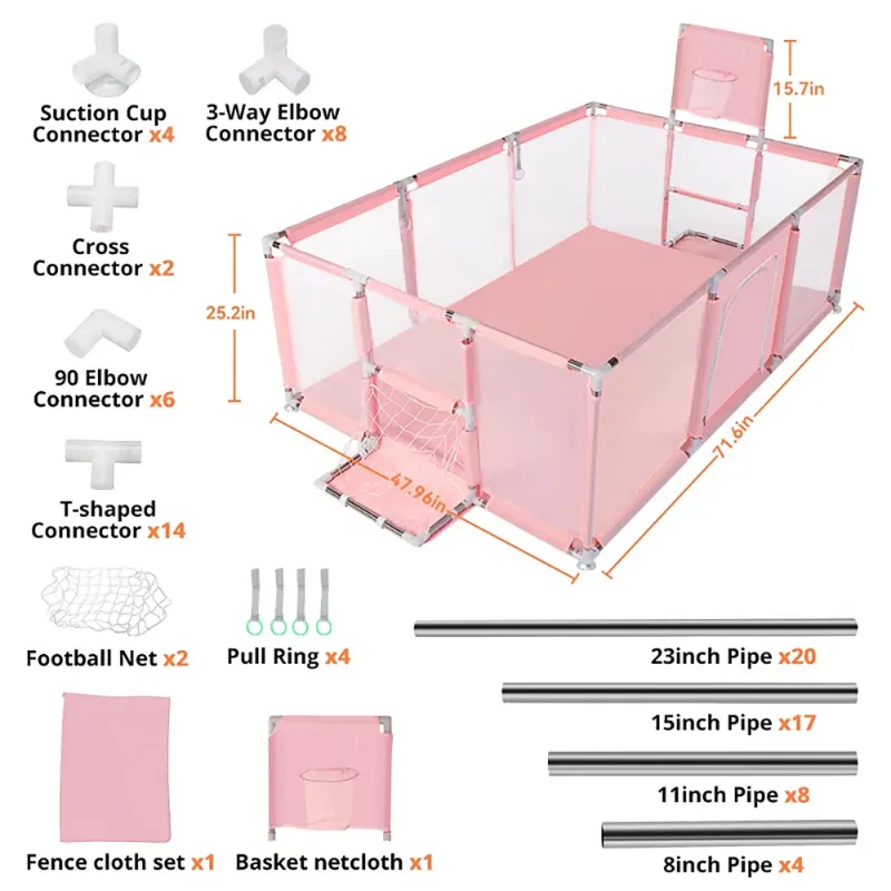 Photo 1 of *Dirty * Missing Pieces* Pipes and Cloth only*  HioHa Extra Large Baby Playpen, Big Play Pens for Babies and Toddlers, Gap-Free, Climb-Proof Baby Playards for Indoor Fun, Baby Gate Playpen with Zippered Door and Storage Bag

