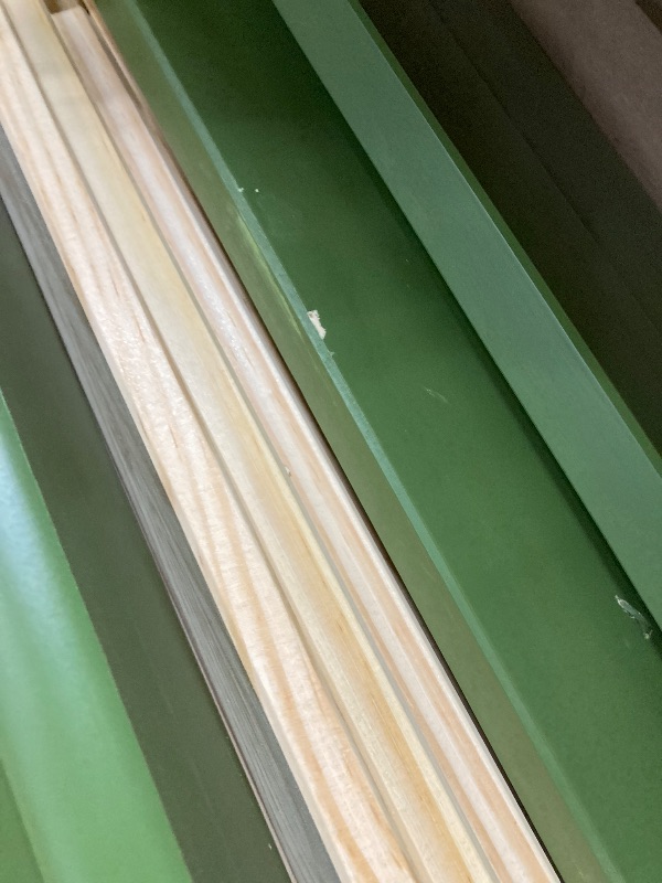 Photo 1 of *Pieces Broken/Cracked * Parts only * Selling as is* Walker Edison Modern Solid Wood Twin Over Twin Bunk Bed, Olive Green
