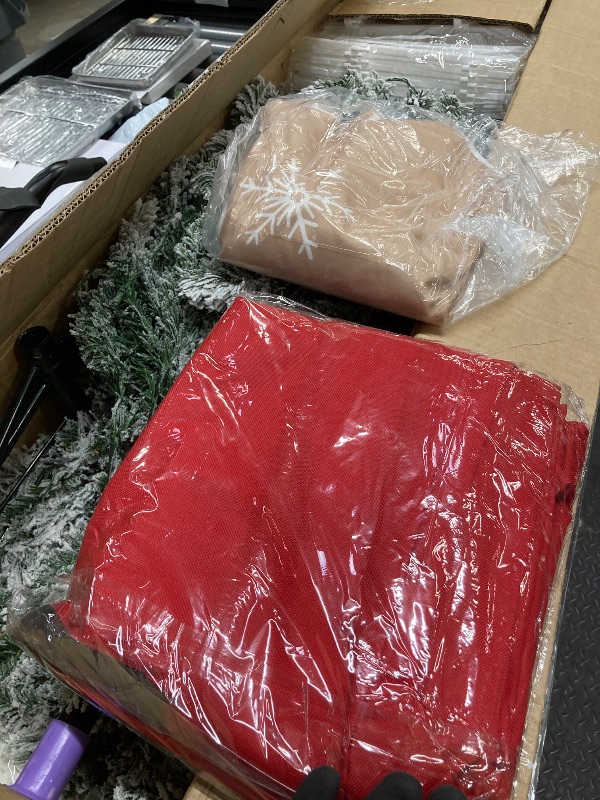 Photo 1 of *Size Unknown* Vavsea Flocked Green Christmas Tree, Gloves, Little Fence, Tree Stand, Tree Skirt, Carrying Bag