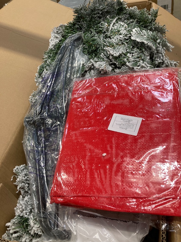 Photo 1 of *Cord issues?* IZNEN 7.5ft Pre-Lit Snowflake Flocked Christmas Tree,8 Modes LED Lights,Artificial Xmas Tree with Storage Bag, Green Flocked Tree