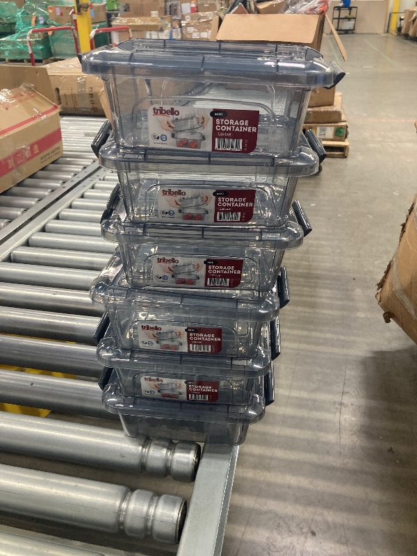 Photo 1 of **The first photo is only to the reference**Tribello Small Storage Container Bin With Lids, 1.25Q Mini Plastic Storage Container With Latching Lids For Organizing - Tinted - (8’' x 6” x 3”) 1.25 Quart -- Made in EU