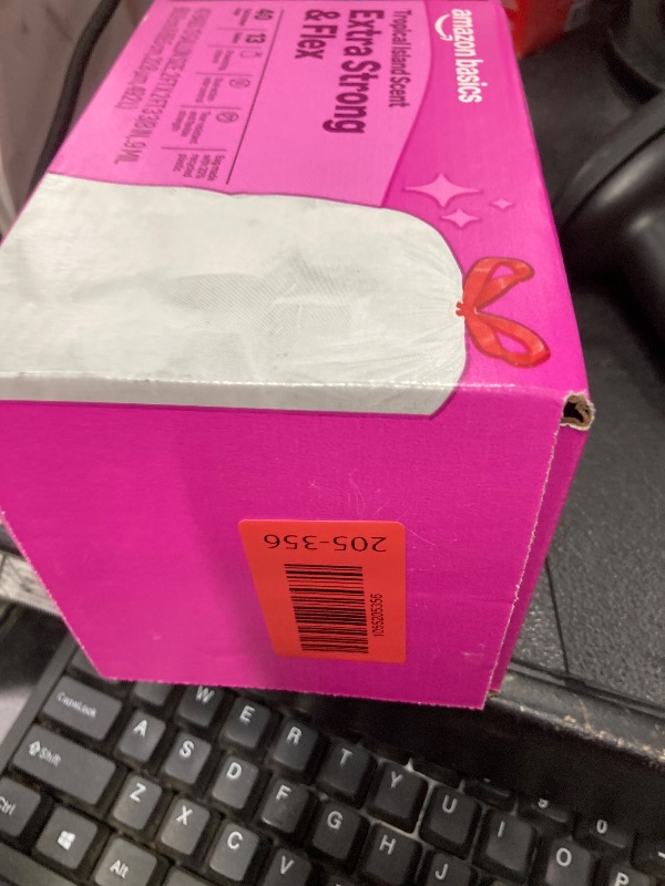 Photo 1 of ***Factory seal***
Amazon Basics Extra Strong & Flex Tall Kitchen Drawstring Trash Bags, Tropical Island Scent, 13 Gallon, 40 Count