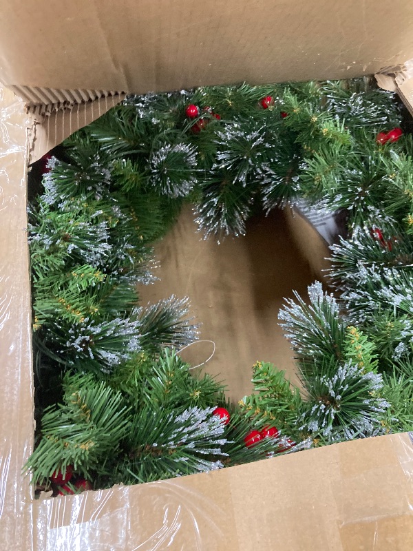 Photo 1 of ***LIGHTS DO NOT WORK***National Tree Company 30 in Pre-Lit Crestwood Spruce Artificial Christmas Wreath, Christmas Decoration with Glitter, Pinecones, Red Berries, 70 Clear LED Lights, 200 Tips, Timer, Green***LIGHTS DO NOT WORK***
