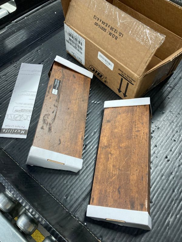 Photo 1 of ***MISSING HARDWARE***Muzilife 12" Small Floating Wall Ledge Shelves with Lip - Set of 2 Wood Floating Shelves - Honey Brown Wall Mounted Picture Ledge for Office, Bathroom, Bedroom, Living Room, Kitchen***MISSING HARDWARE***