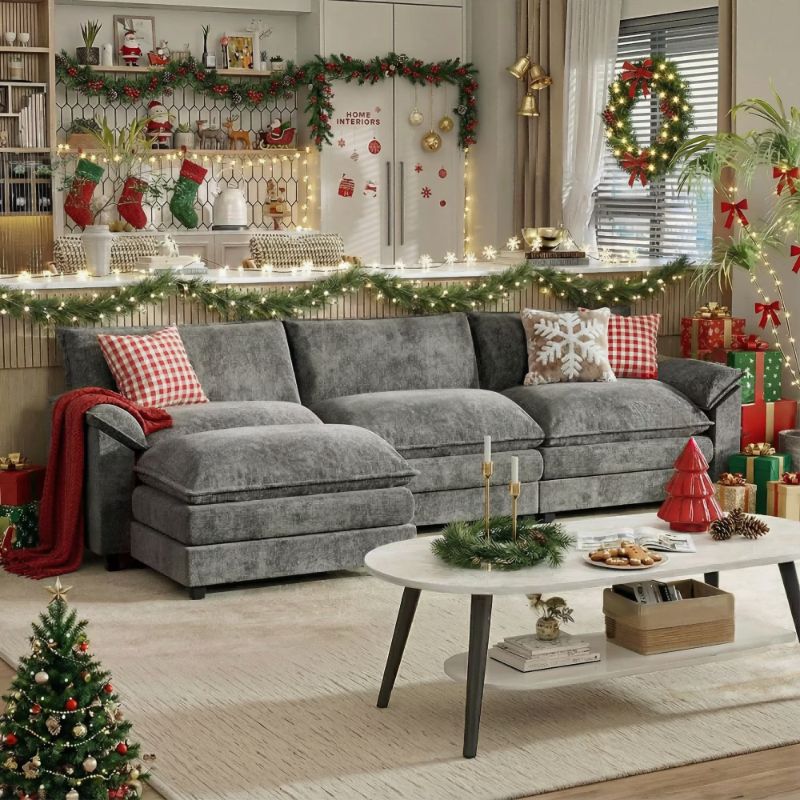 Photo 1 of ***Partial Set*** Furmax 3 Seats L-Shaped Sectional Sofa with Movable Ottoman for Living Room, Fabric Convertible Modular Couch, Gray