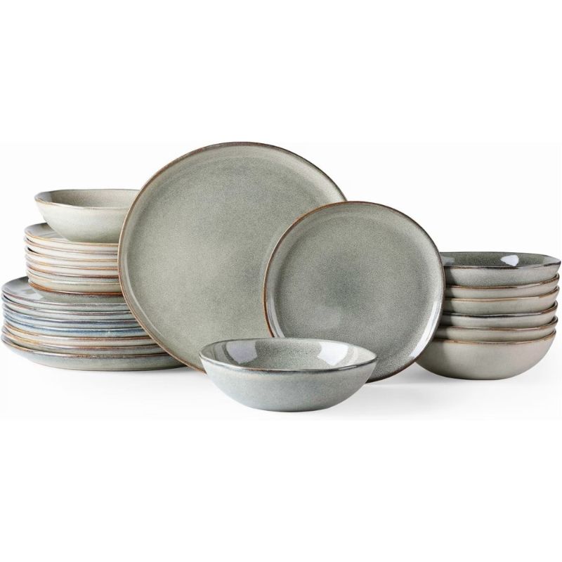 View 1 of ***ONLY 8 OF THE MEDIUM SIZED PLATES/MISSING PARTS****AmorArc Ceramic Dinnerware Sets, Handmade Reactive Glaze Stoneware Plates and Bowls Sets, Highly Chip and Crack Resistant | Dishwasher & Microwave Safe Dishes Set, Service for 8 Set (24pc), Reactive Gl
