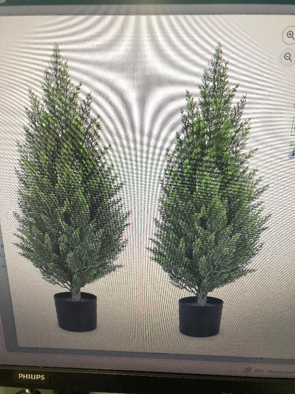 Photo 1 of ** the first photo is only to a reference**Artificial Cedar Tree 2 Pack 3 ft Outdoor Artificial Topiary Cedar Plants Fake Tree UV Rated Potted Plants for Porch Decor Faux Pine Tree for Perfect Housewarming Gift