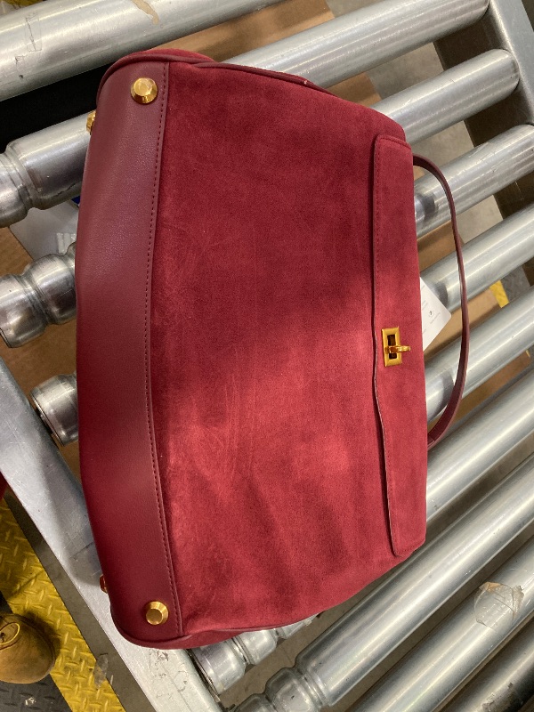 Photo 1 of ***MINOR STICKYNESS ON SIDE OF PURSE AS PICTURED*** Genuine Leather Purse for Women: Suede Leather Tote Bag - Fashion Ladies Shoulder Handbag for Travel (Large-Burgundy)***MINOR STICKYNESS ON SIDE OF PURSE AS PICTURED***