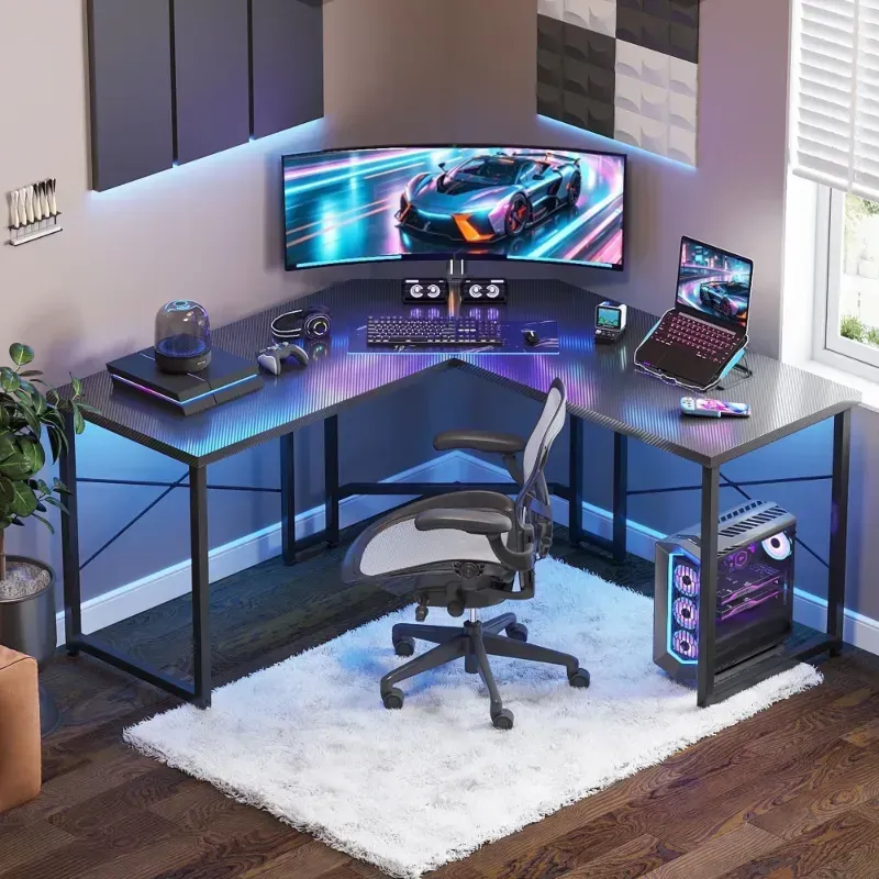 Photo 1 of ***INSTRUCTION MANUAL AND POSSIBLY PARTS MISSING*** Computer Desk L Shaped, 51 Inch Reversible L Shaped Desk, Gaming Desk, Home Office Desk, Carbon Fiber Black***INSTRUCTION MANUAL AND POSSIBLY PARTS MISSING***