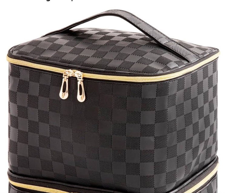 Photo 1 of ***THERE IS A LITTLE BIT OF STICKY TAPE RESIDUE ON OUTER BAG AS PICTURED.***PORTABLE NAIL POLISH ORGANIZER BAG WITH UV LIGHT CASE. HOLDS 30 BOTTLES AND 1 UV NAIL LAMP. CHECKERED BLACK***THERE IS A LITTLE BIT OF STICKY TAPE RESIDUE ON OUTER BAG AS PICTURED